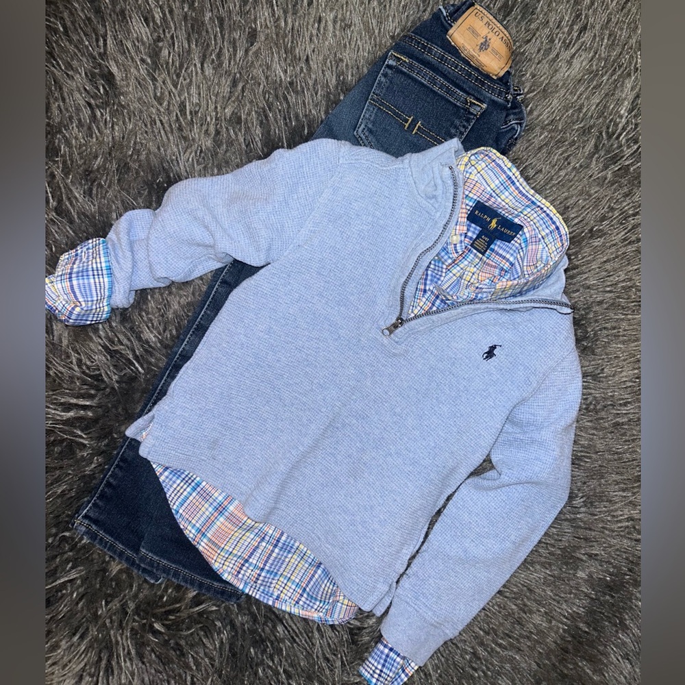 Ralph Lauren Half Zip & RL Gingham Button Down, Size 4T